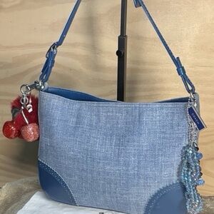 Vintage rare  Coach Denim Blue Girlie Shoulder Bag with Charms